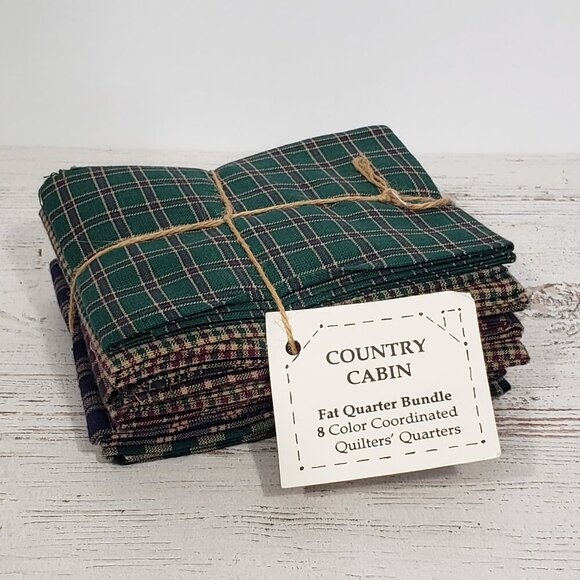 Country Cabin  Fat Quarter Bundle Quilters Quarters  Green Blue Burgundy Plaid - Picture 1 of 5